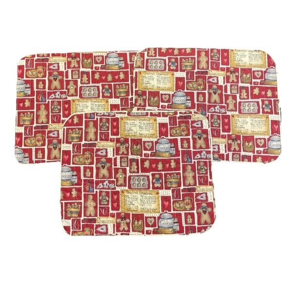 Holiday Christmas Gingerbread Reversible‎ Hand Made Placemats Set Of 3 NEW - Picture 1 of 3
